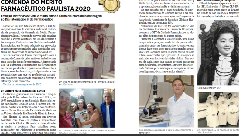 A revista do Farmacêutico , deste mês, traz  a homenagem aos farmacêuticos condecorados com a Comenda do Mérito Farmacêutico paulista 2020.