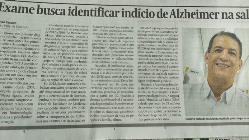 Jornal Valor Econômico faz matéria sobre o projeto de pesquisa do Dr. Gustavo Alves.