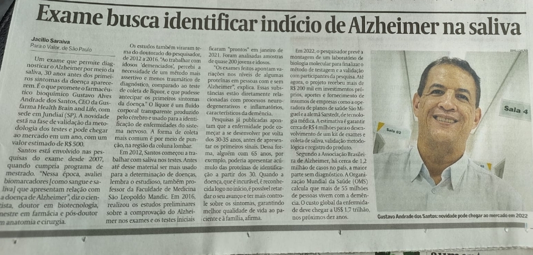 Jornal Valor Econômico faz matéria sobre o projeto de pesquisa do Dr. Gustavo Alves.