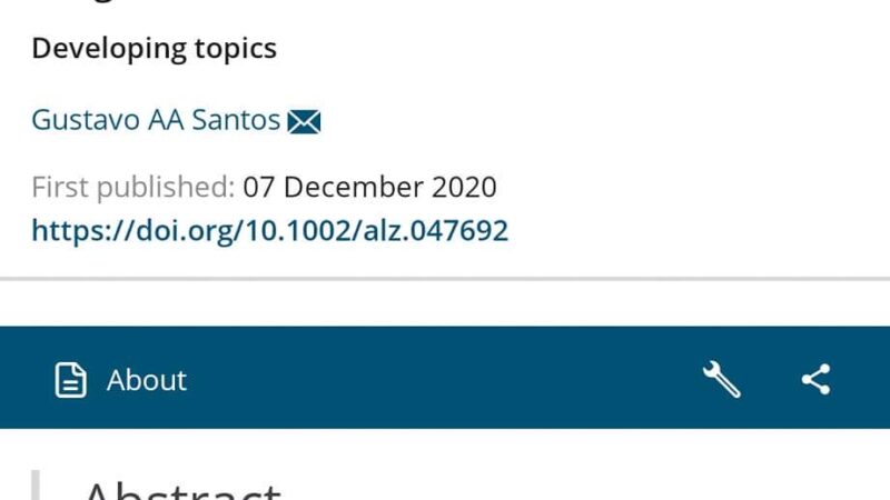 O Artigo Científico “Potential drug interactions between hydroxychloroquine and anticholinesterase drugs” do Dr. Gustavo Alves foi publicado  na mais importante revista científica de Alzheimer.